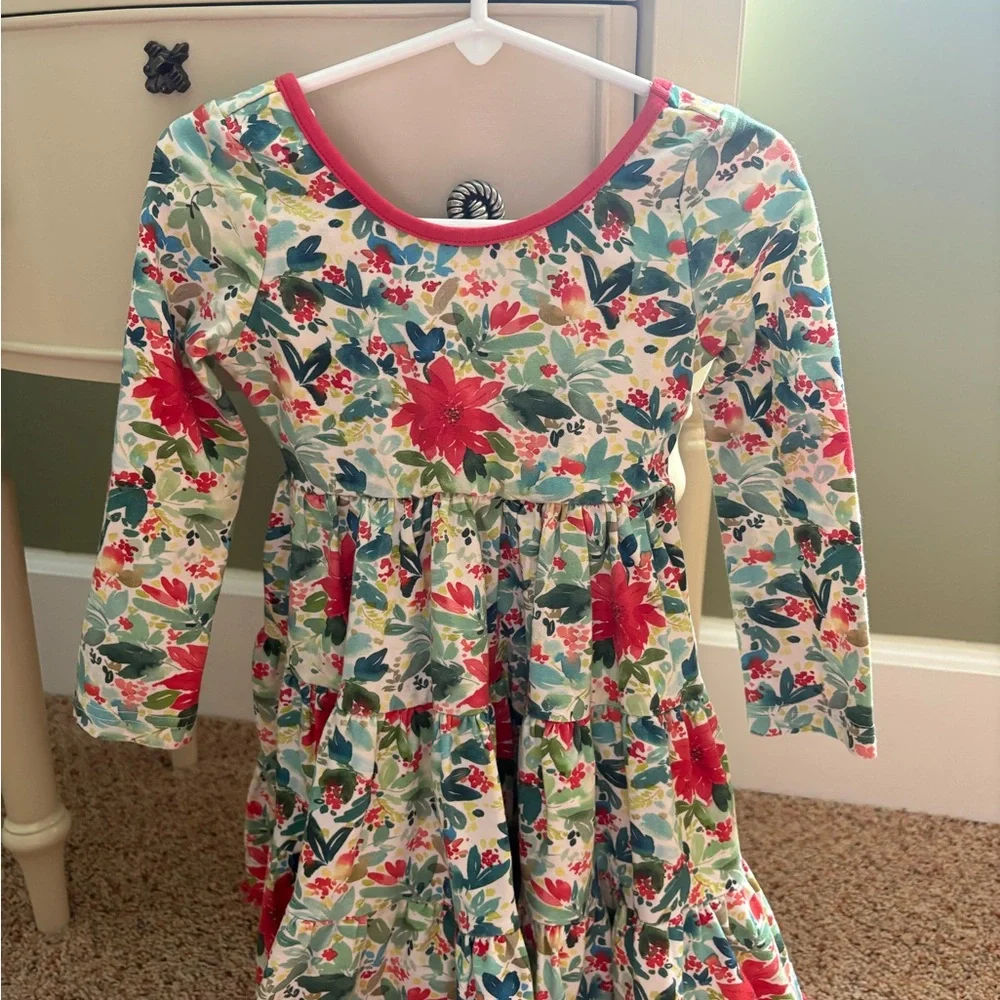 3T Little Magnolia Girls' Red Floral Long-Sleeve Tiered Dress